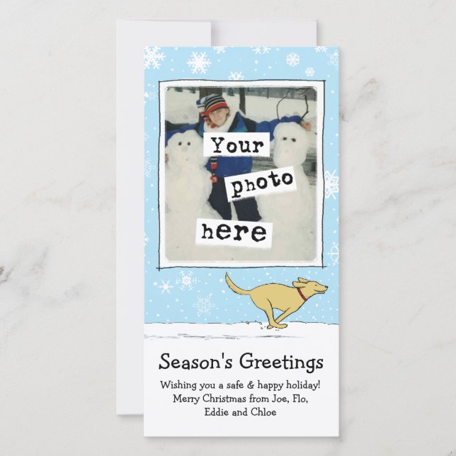 Tarjeta Festiva Perro amarillo feliz | Navidades blancos | Su foto (Anverso)