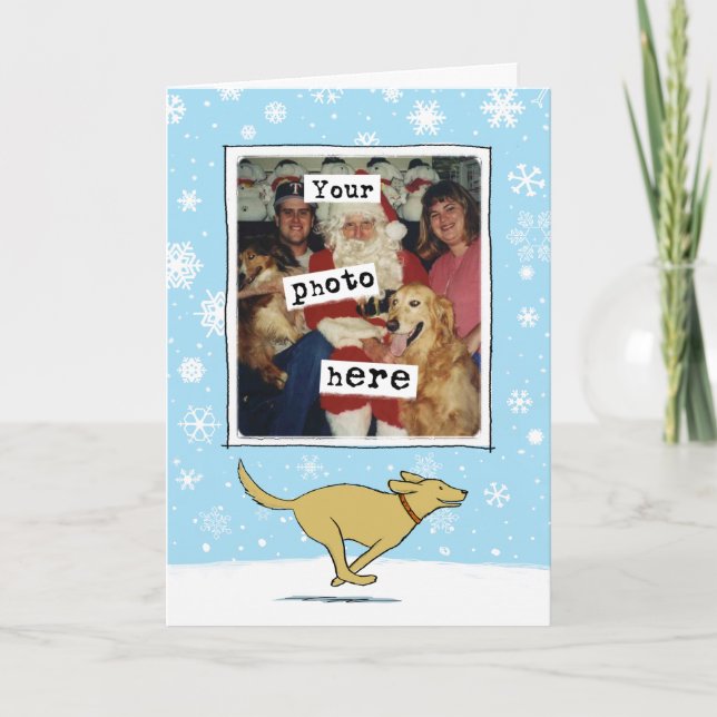 Tarjeta Festiva Perro amarillo feliz | Navidades blancos | Su foto (Anverso)