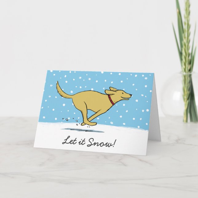 Tarjeta Festiva Perro amarillo feliz que nieve | Navidades breves  (Anverso)