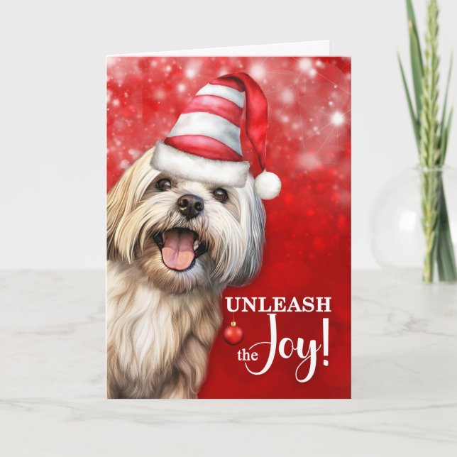 Tarjeta Festiva Perro Apso de Lhasa desata a los Navidades de la a (Anverso)