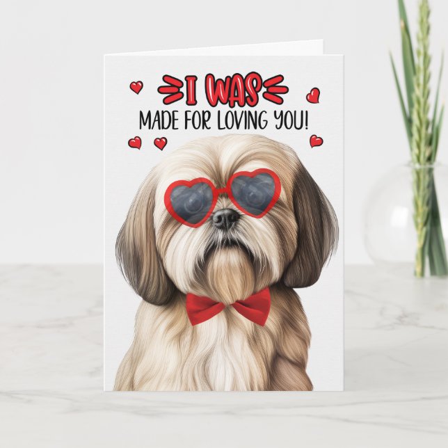 Tarjeta Festiva Perro Apso Lhasa hecho para amarte San Valentín (Anverso)