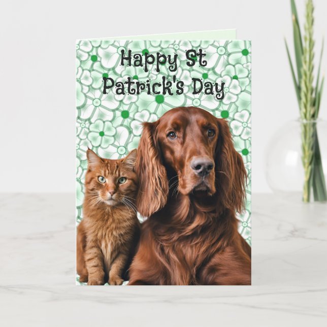 Tarjeta Festiva Perro asador irlandés y gato irlandés St Patrick (Anverso)