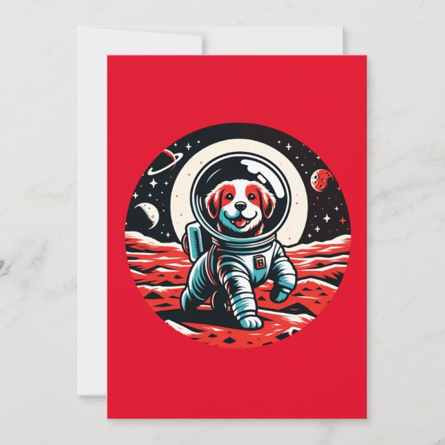 Tarjeta Festiva Perro astronauta - Aventura espacial cósmica canin (Anverso)