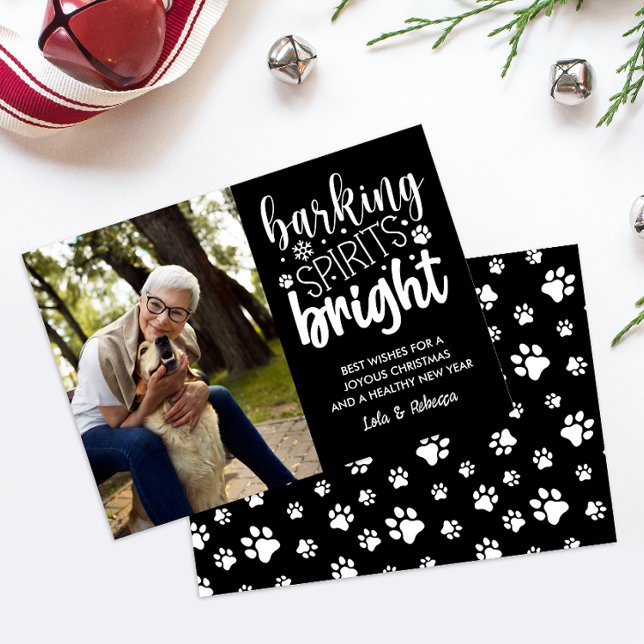 TARJETA FESTIVA PERRO BARKING SPIRIT BRIGHT PAPELES NAVIDADES NEGR (SAVE MONEY SEND DIGITAL CARDS THIS SEASON AS CHRISTMAS GREETINGS WITH DOG THEMED CARD WITH PET PHOTO)
