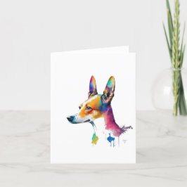 Tarjeta Festiva Perro Basenji en acuarela y pluma