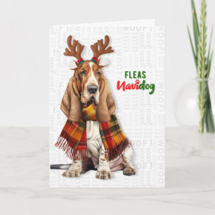 Tarjeta Festiva Perro Basset Hound Divertido Pulgas Navidog Navida