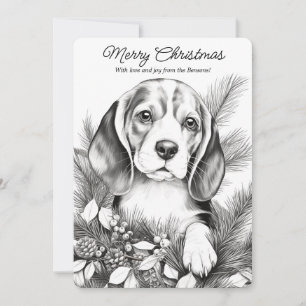 Tarjeta Festiva Perro Beagle Adorable Disfrutando del Colorido de 
