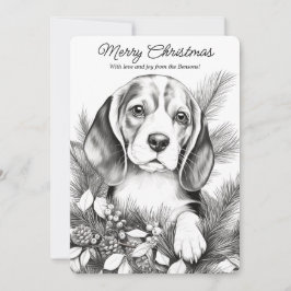 Tarjeta Festiva Perro Beagle Cute con Navidades coloreando
