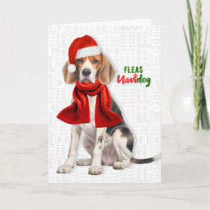 Tarjeta Festiva Perro Beagle Lindo Payasadas Pulgas Navidog Navida