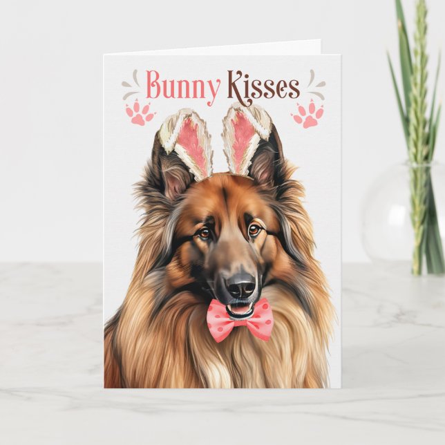 Tarjeta Festiva Perro belga de Tervuren en las orejas de los conej (Anverso)