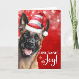 Tarjeta Festiva Perro belga malinois desata a los Navidades de la 