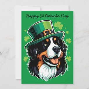 Tarjeta Festiva Perro bernés irlandés sombrero duende día de San P
