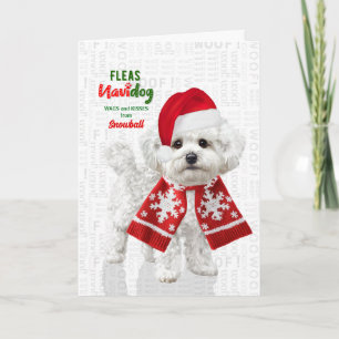 Tarjeta Festiva Perro Bichon Frise Divertido Pulgas Navidog con No