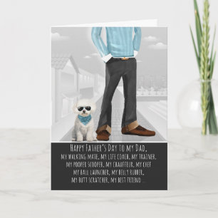 Tarjeta Festiva Perro Bichon Frise Lindo y Papá Día del Padre
