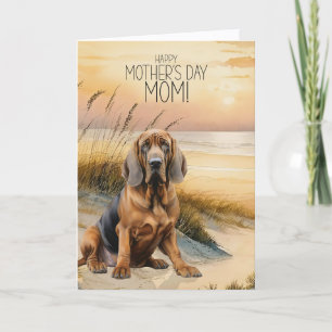 Tarjeta Festiva Perro Bloodhound Atardecer Playa Día de la Madre