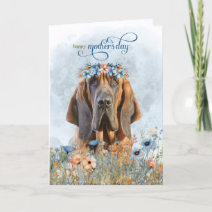 Tarjeta Festiva Perro Bloohound Flores Silvestres Día de la Madre