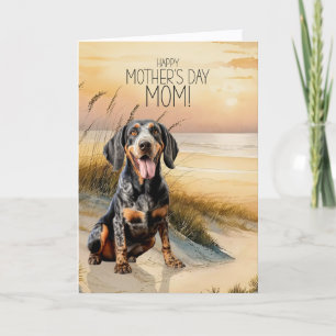 Tarjeta Festiva Perro Bluetick Coonhound Playa Sunset Día de la Ma