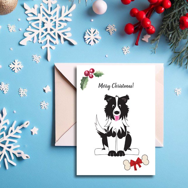 Tarjeta Festiva Perro Border Collie Blanco Negro Lindo Personaliza (Subido por el creador)