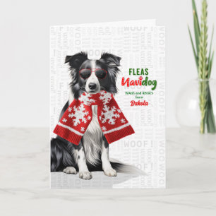 Tarjeta Festiva Perro Border Collie Divertido Pulgas Navidog con N