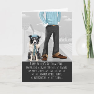 Tarjeta Festiva Perro Border Collie y Papá Divertido Día del Padre