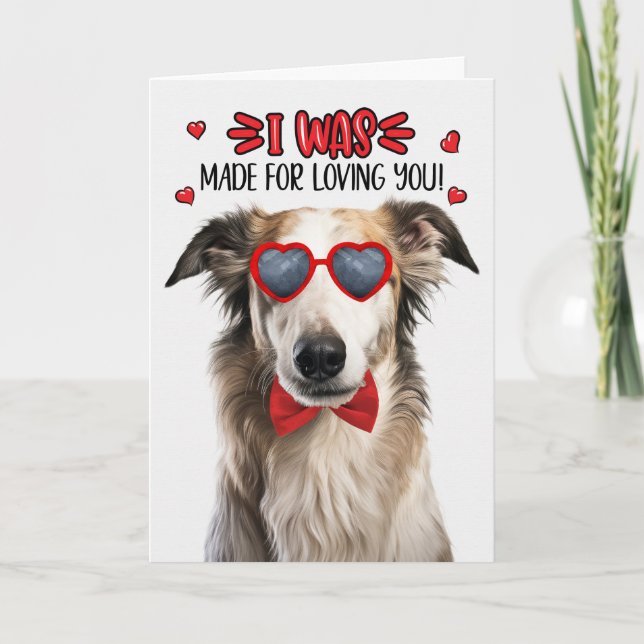 Tarjeta Festiva Perro Borzoi hecho para amarte San Valentín (Anverso)