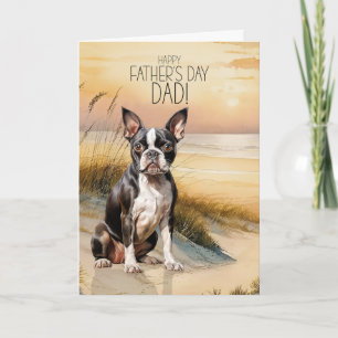 Tarjeta Festiva Perro Boston Terrier Atardecer Playa Día del Padre
