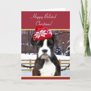 Tarjeta Festiva Perro boxeador de Navidades del Belgrado Feliz