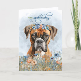 Tarjeta Festiva Perro Boxer Flores Silvestres Día de la Madre
