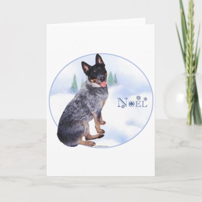 Tarjeta Festiva Perro Boyero Australiano Noel (Anverso)