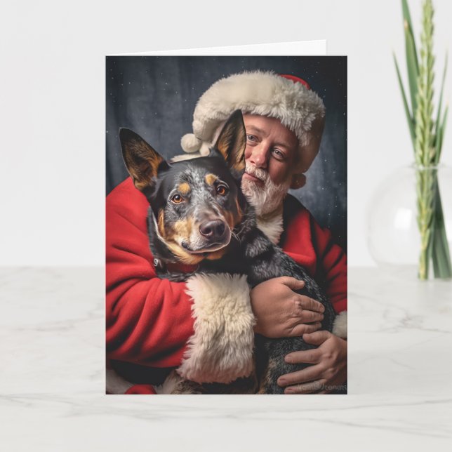 Tarjeta Festiva Perro Boyero Australiano y Santa (Anverso)