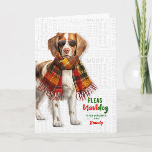 Tarjeta Festiva Perro Brittany Spaniel Divertido Pulgas Navidog co