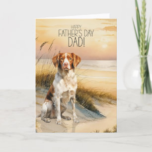 Tarjeta Festiva Perro Brittany Spaniel Playa Atardecer Día del Pad