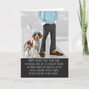 Tarjeta Festiva Perro Brittany Spaniel y Papá para el Día del Padr