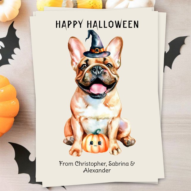 Tarjeta Festiva Perro Bulldog francés feliz Halloween (Subido por el creador)