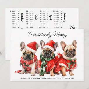 Tarjeta Festiva Perro Bulldog Francés Festivo Calendario de Navida