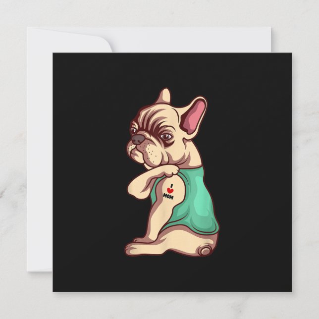 Tarjeta Festiva Perro Bulldog francés me encanta mamá Tattoo Lover (Anverso)
