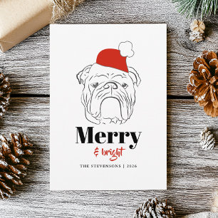 Tarjeta Festiva Perro Bulldog Navideño Alegre y Brillante