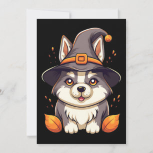 Tarjeta Festiva Perro burlón en Halloween Gorra de bruja