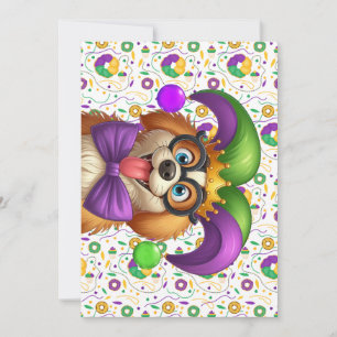 Tarjeta Festiva Perro cachorro lindo Mardi Gras en gorra de bufón