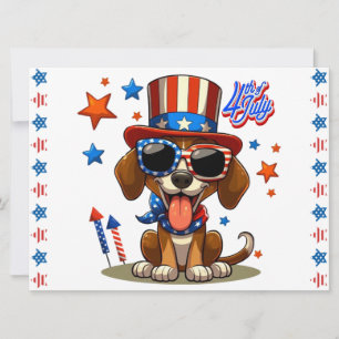 Tarjeta Festiva Perro/cachorro lindo, patriótico, 4 de julio