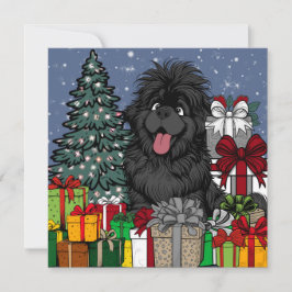 Tarjeta Festiva Perro cachorro Newfoundland adicto a las compras