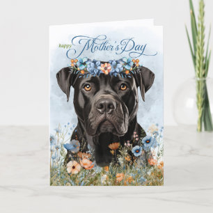 Tarjeta Festiva Perro Cane Corso Flores Silvestres Día de la Madre