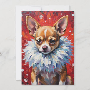 Tarjeta Festiva Perro Chihuahua descarado con collar de invierno e
