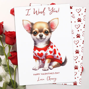 Tarjeta Festiva Perro Chihuahua Día de San Valentín Woof