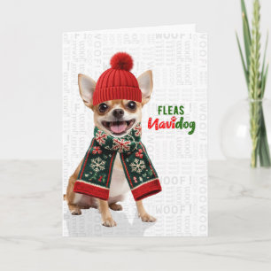 Tarjeta Festiva Perro Chihuahua Lindo Navidog Payaso Pulgas Navida