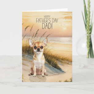 Tarjeta Festiva Perro Chihuahua Playa Atardecer Día del Padre