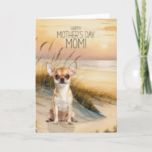 Tarjeta Festiva Perro Chihuahua Tan Atardecer Playa Día de la Madr