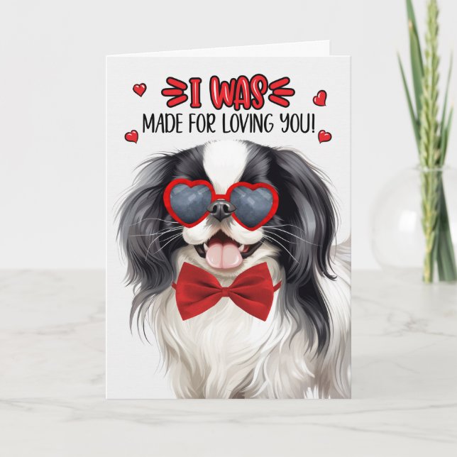 Tarjeta Festiva Perro chino japonés hecho para amarte San Valentín (Anverso)