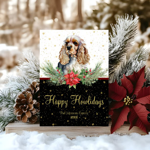 Tarjeta Festiva Perro Cocker Spaniel Acuarela Feliz Howlidays
