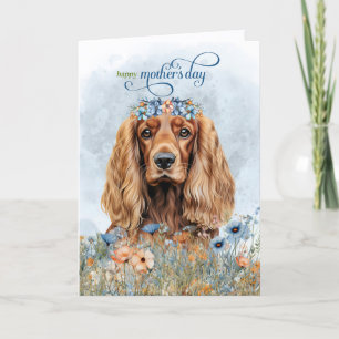 Tarjeta Festiva Perro Cocker Spaniel Flores silvestres Día de la M